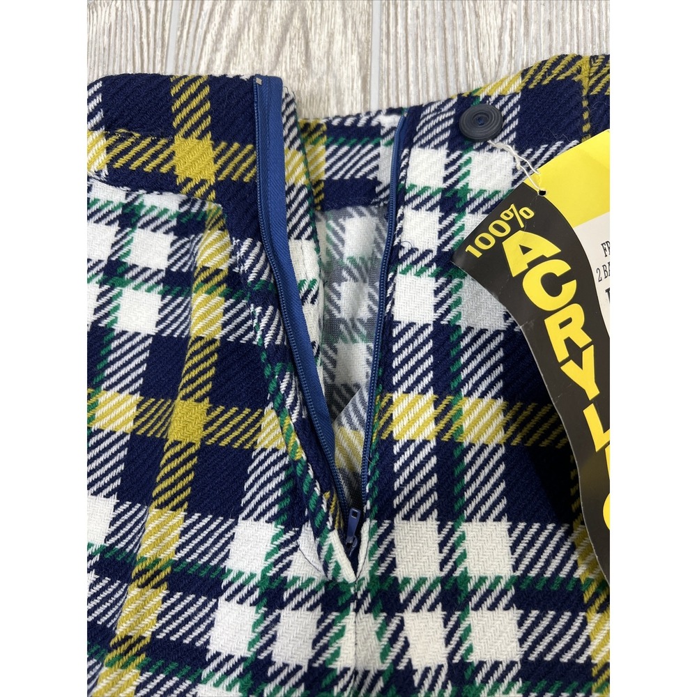NWT Vintage 60s 70s Navy‎ Plaid High Waist Zip Button Acrylic Nylon Womens SZ 14 - Picture 5 of 12